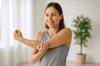 Une femme fait des étirements pour soigner son « tennis elbow »