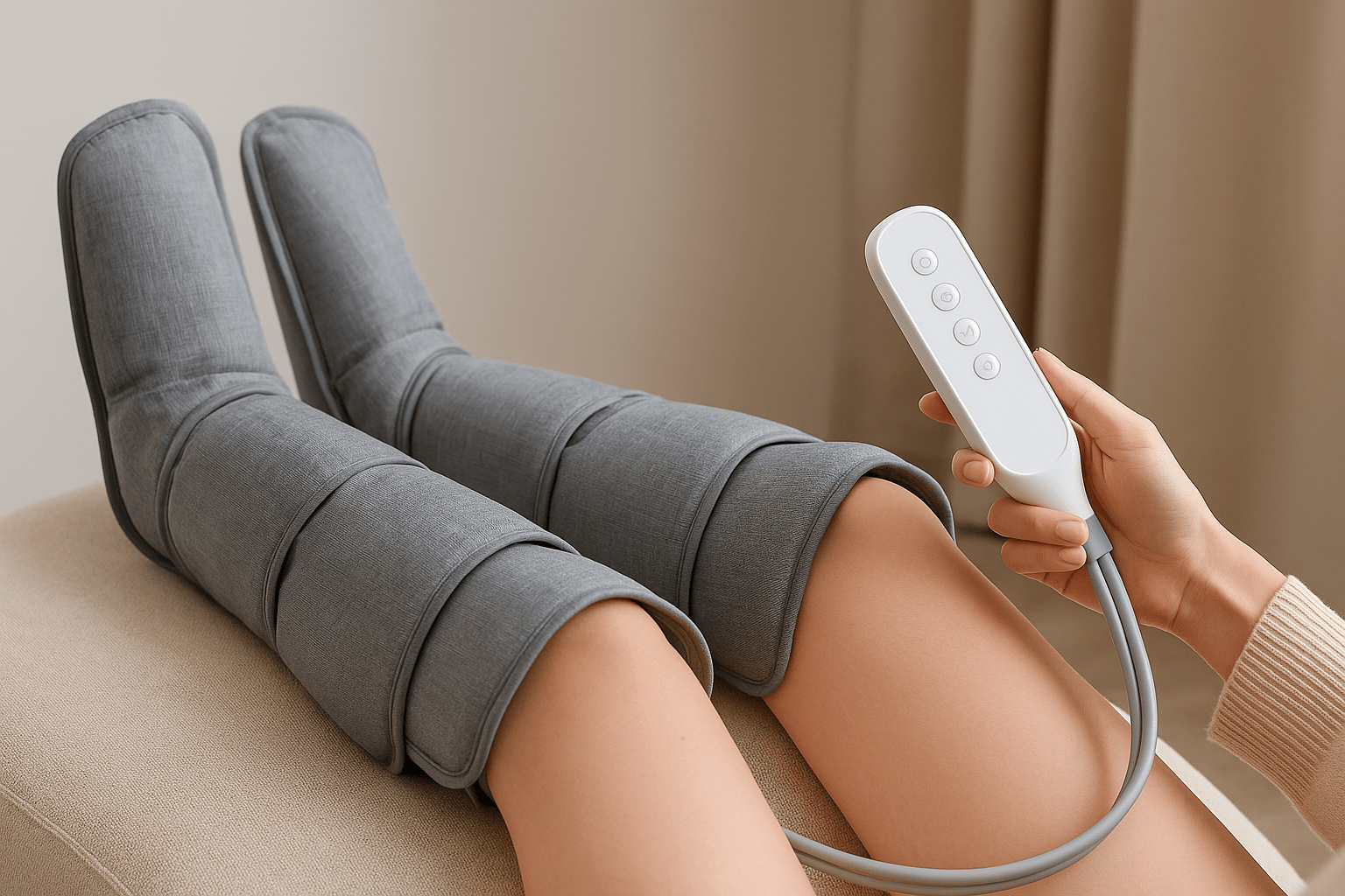 Jambes dans des manchons pour massage par pression d'air