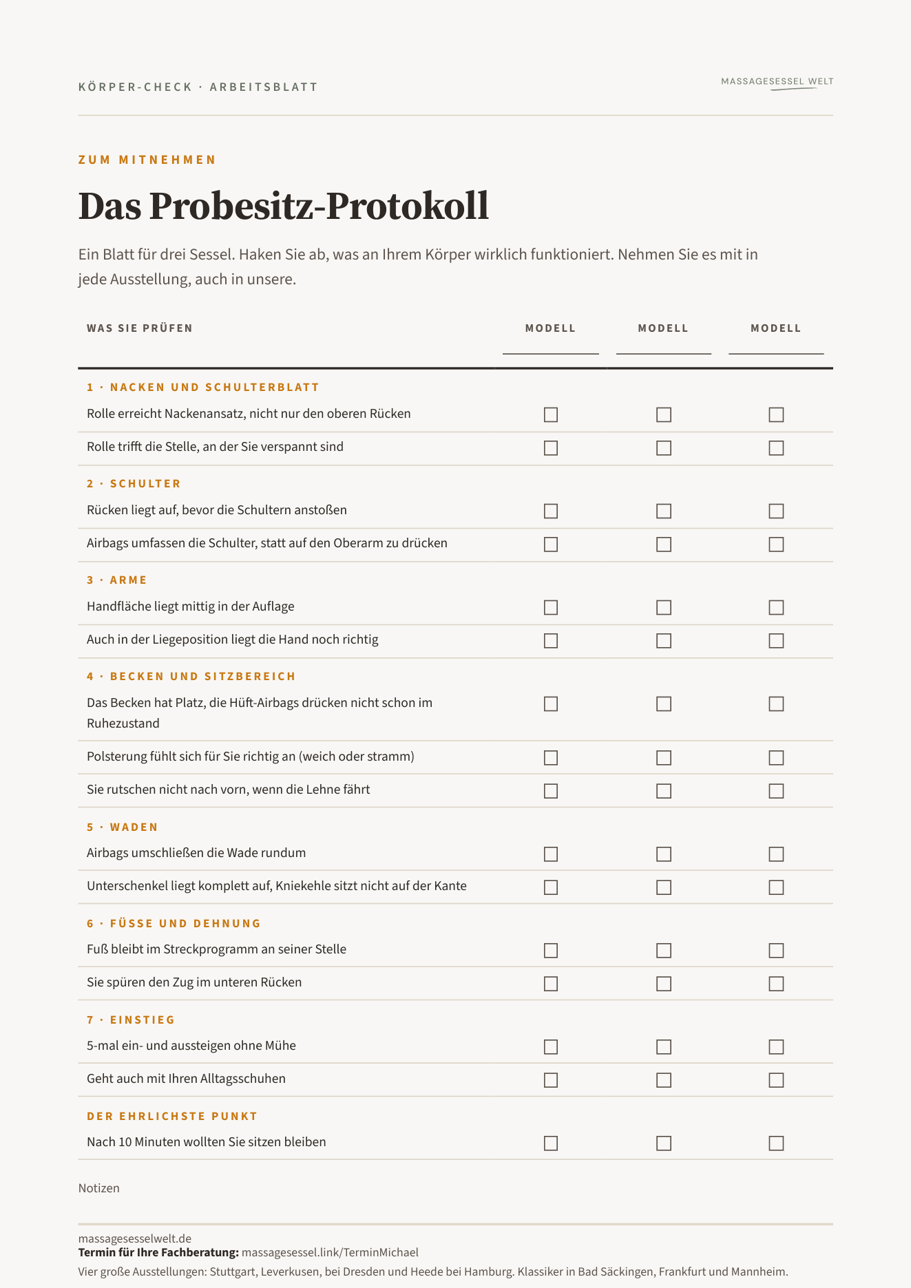 Das Probesitz-Protokoll als Arbeitsblatt zum Ausdrucken